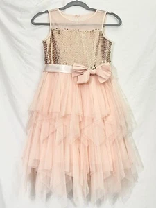 Pink Pastel Girls Dress Easter Princess Handkerchief Tulle Bow Size 12 Fairy - Picture 1 of 9