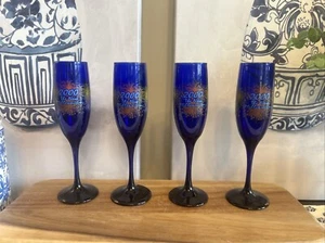VTG-LIBBEY COBALT BLUE FIREWORKS “2000~THE NEW MILLENNIUM” CHAMPAGNE GLASSES 9” - Picture 1 of 5