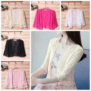 Lace Mesh Women Cardigan Shrug Bolero Capelet Cardigan Cape Jacket Coat Tops - Picture 1 of 17