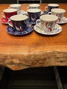 Iittala Taika Coffee Cup & Saucer x8 Red x 1/Blue x 3/White x 4 Klaus Haapaniemi - Picture 1 of 8