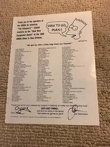 orginal 1990 ad 11-8 1/4” Simpsons Pinball Data East ARCADE GAME FLYER - Picture 1 of 1
