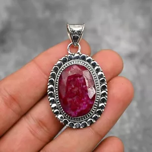 Red Ruby Gemstone Pendant Handmade Jewelry 925 Sterling Silver Father Day Gift - Picture 1 of 5