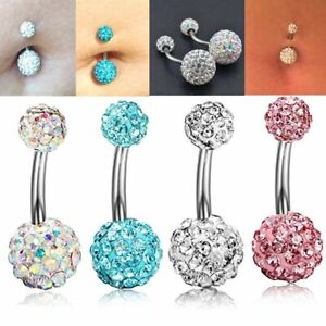 1PC 316l Surgical Steel Navel Ring Crystal Balls Belly Button Rings Body Jewelry