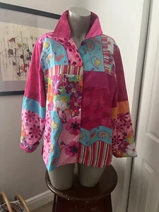 Vintage Diane Gilman heller Farbblock Blumenmuster hell Neonbluse Shirt Oberteil Gr. M. - Bild 1 von 7