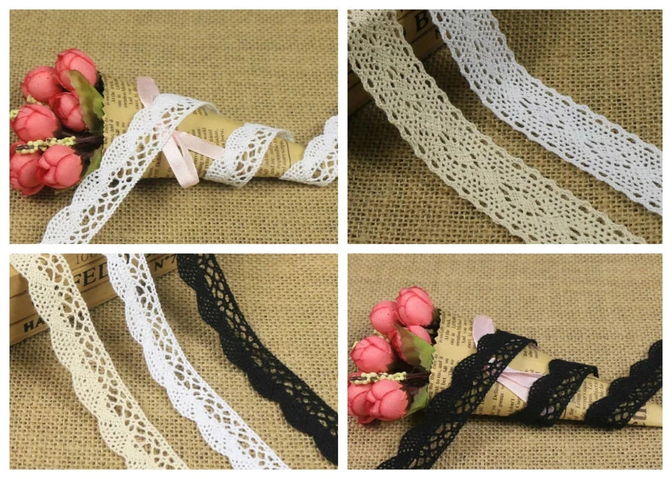 Cotton Lace SCALLOPED Crochet White Or Cream  Black Vintage Wedding Craft Trim - Image 1 of 1