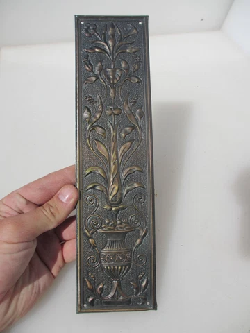 Antique Brass Finger Plate Push Door Handle Urn Old Vintage Nouveau Cover