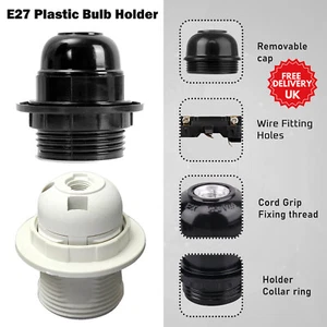 E27 Plastic Lamp Holder Base Screw Pendant Holders Socket Collar Ring Cord Grip - Picture 1 of 33