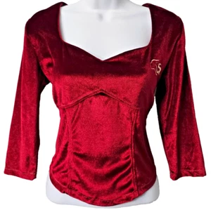 Vintage Y2K Stretch Velour Top L Johnny Blaze Flame Crop Coquette Red Hip Hop - Picture 1 of 9