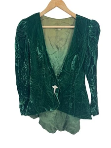 Vintage Emerald Green Crushed Velvet Victoria Style Blazer Small Steampunk  - Picture 1 of 5