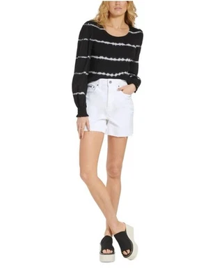 DKNY White Frayed Hem Hi-Riae Perry Shorts - Image 1 of 4