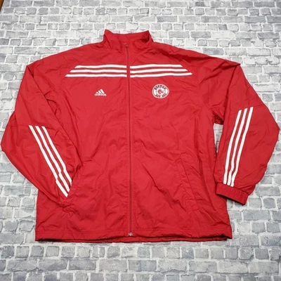Jaqueta corta-vento Boston Red Sox Adidas masculina grande 3 listras vermelha zíper Y2K náilon - Imagem 1 de 4