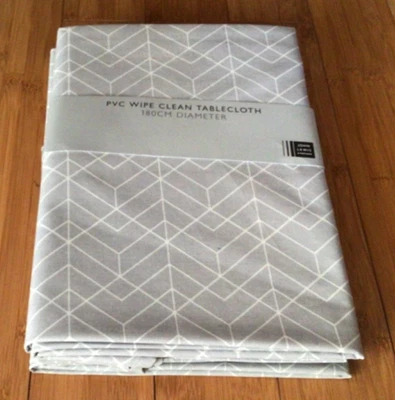 John Lewis Wipe Clean PVC Geometic Print Round Tablecloth Pale Grey 180cm Dia - Image 1 of 3