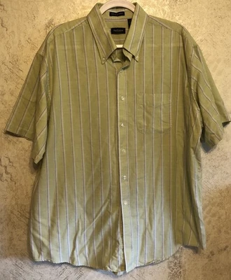 Van Heusen Shirt Men XL Green Stripes Short Sleeve Button Down Cotton Blend - Image 1 of 4