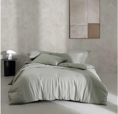 Calvin Klein Queen Duvet Cover Set, Organic Earth Cotton Sateen Dusty Olive - Image 1 of 4