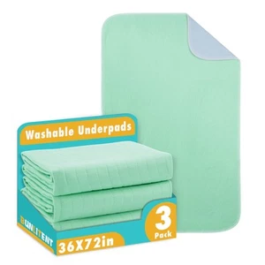 Washable Underpads, 36" x 72", 3 Pack - Heavy Absorbency Reusable Bedwetting ... - Picture 1 of 7