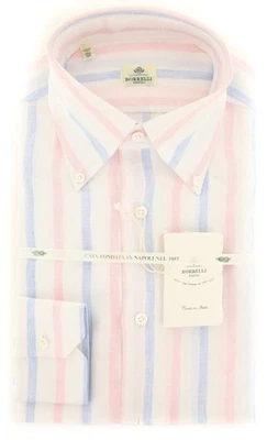 Camisa Luigi Borrelli Rosa Rayas - Delgada - 15.75/40 - (70LB936) Foto 1 de 4