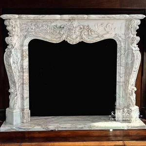 CARVED CORCHIA  MARBLE EUROPEAN STYLE FIREPLACE MANTEL - TF437TE1-60 - Picture 1 of 1