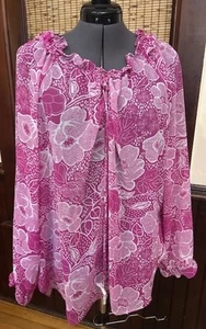 NWOT Susan Graver Women's Pink Magenta Sheer Floral LS Blouse Top Size XL - Bild 1 von 2