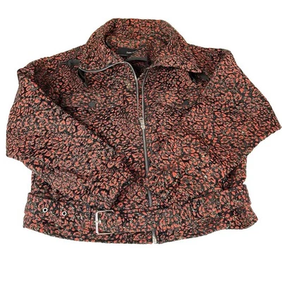 Blazer Zara Basic feminino tamanho XS jaqueta de moto com zíper leopardo preto vermelho #1864 - Imagem 1 de 4