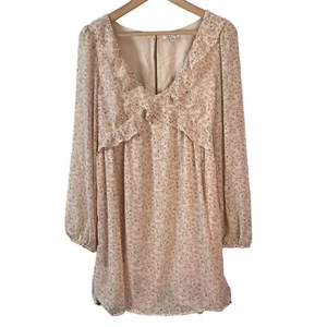 American Eagle Ditsy Floral Babydoll Mini Dress Size Medium Beige Pink Ruffled - Picture 1 of 5
