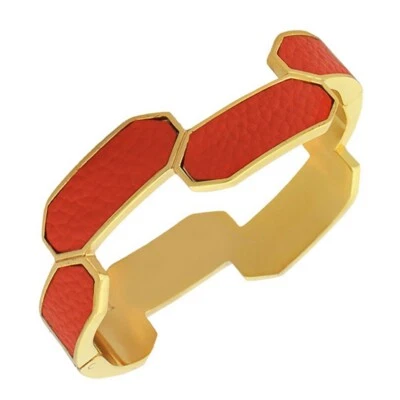 Brazalete brazalete de moda de cuero naranja sintético tono oro amarillo para mujer con cierre Foto 1 de 4