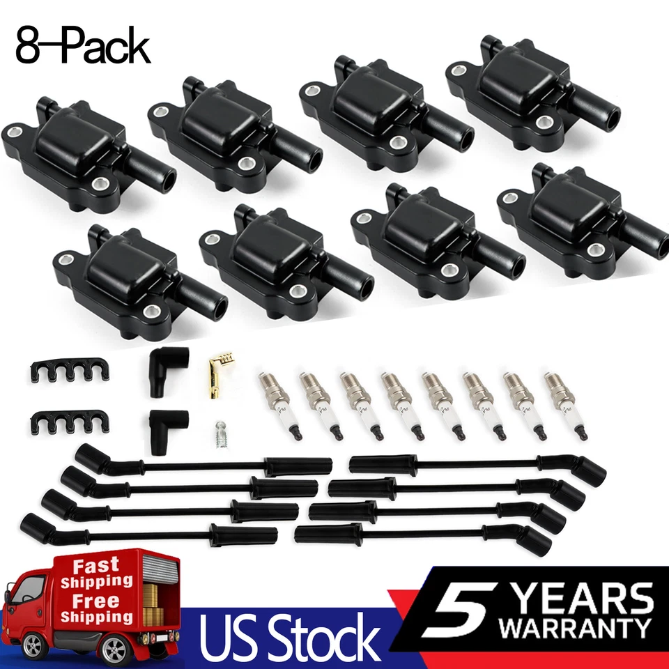 8X Ignition Coil & Iridium Spark Plugs & Wires For Cadillac Chevrolet 6.2L UF413 Foto 1 de 4