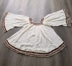 VTG 70s Off-White Gauze Hippie Boho Top Sz S/M? Bell Sleeves Festival FLAWS - Picture 1 of 24