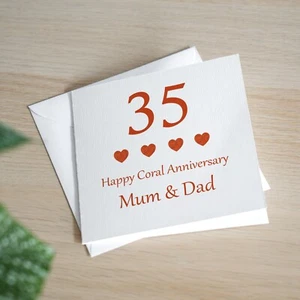 Tarjeta de aniversario de boda personalizada hecha a mano coral tarjeta de aniversario - Imagen 1 de 3