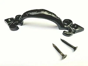 Manija de tirón de puerta antigua flor de lis adornada de hierro fundido negro antiguo de 5" 125 mm - Imagen 1 de 4