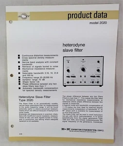 Vintage B & K Heterodyne Slave Filter 2020 Product Data Sheet  - Picture 1 of 2