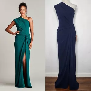 Vestido TADASHI SHOJI Azul Marino Elástico Crepé Abertura Alta Un Hombro Plisado XS 0/2 NUEVO - Imagen 1 de 12