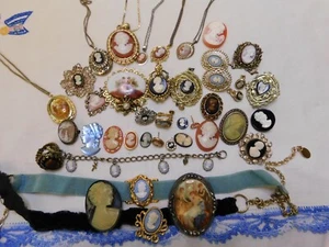 Lote grande de joyas camafeo genuinas camafeos de imitación vintage para uso y reparación - Imagen 1 de 19