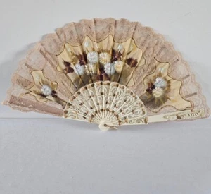 Vintage Painted Lace 20th Century Fan 10"L x 2"W(closed) 15"W(open) Multocolor - Picture 1 of 8