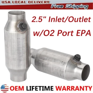 2Pcs Universal 2.5" Inlet/Outlet High Flow Catalytic Converter w/O2 Port EPA ZYL - Picture 1 of 9