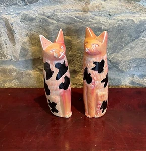 Pair of Hand Carved and Painted Soapstone Standing Cats (6 inch)  - Picture 1 of 4