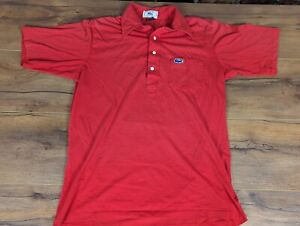 Vintage 70er Jahre Izod Lacoste Red Polo Medium Drei Knöpfe Tennis Golf Shirt