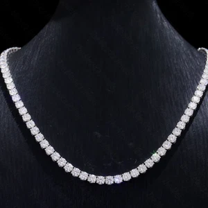 Collana Tennis Moissanite 4mm Taglio Tondo Creata in Laboratorio Placcata Oro Bianco 14k - Foto 1 di 8