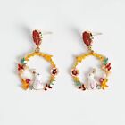 NEW Floral White Bunny Anitque Retro Look Rhinestone Cottagecore Earrings