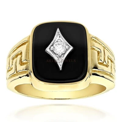 Natural Ónice Negro Piedra Con 14k Anillo Plata Chapado en Oro para Hombre #1233 - Imagen 1 de 4