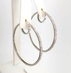 10K White Gold 1.5" 1ctw Diamond Hoop Earrings P273-Fox965 - Picture 1 of 9