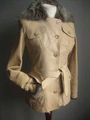 CHAQUETA DE PIEL DE OVEJA KAREN MILLEN piel de oveja cuello beige cinturón de socorro 8 Foto 1 de 4
