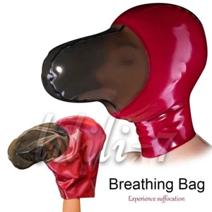 Red Latex Hood with Breathing Hole Rubber Mask for Suffocation Fetish BDSM - Picture 1 of 6