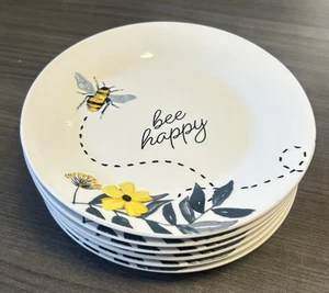 Royal Norfolk Bee Happy 7.5”Stoneware Appetizer Salad Saucer Plates-Set of 6 NEW - Picture 1 of 3