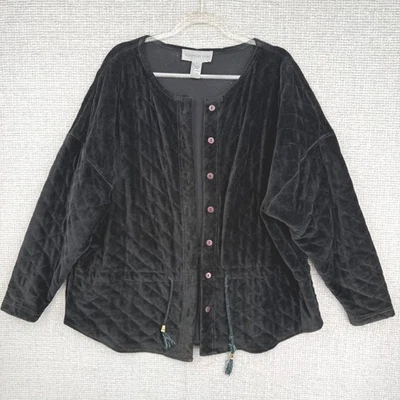 Chaqueta con botones de terciopelo acolchada Classiques Sport Petites negra talla PL cordón Foto 1 de 4