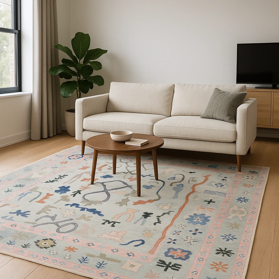 Светло-серый турецкий ковер ручной вязки ковер 8 x 10, 9 x 12, 10 x 14 футов для спальни - Изображение 1 из 4