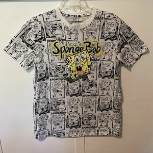 Camiseta Bob Esponja M Cuello Timbre Blanco y Negro Gráfico Cómic  - Imagen 1 de 8