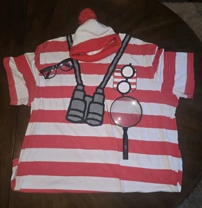 Adult Where's Waldo? T-Shirt & Beanie Combo/Costume With Accessories XXL 2XL EC - Picture 1 of 5