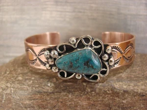 Native American Copper & Turquoise Bracelet by Cleveland - Picture 1 of 4