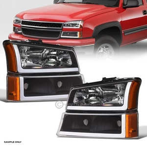 Faros negros para Silverado/Avalanche 2003-2006 + señal de parachoques ámbar con tubo LED - Imagen 1 de 9