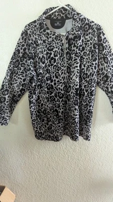 Pullover para mujer Jones New York Sport negro y plateado de terciopelo con cremallera XL Foto 1 de 2